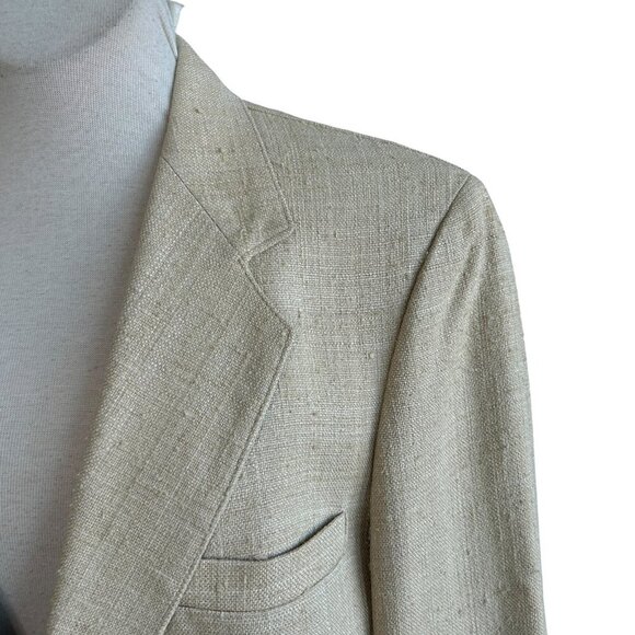 Vintage 80s Men’s Cream Nubby Raw Silk Linen 2 Button Sports Coat Blazer Size 40 - Picture 1 of 10